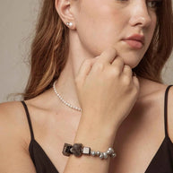 Black Rutilated Quartz & Grey Pearl Bracelet | Depth & Protection