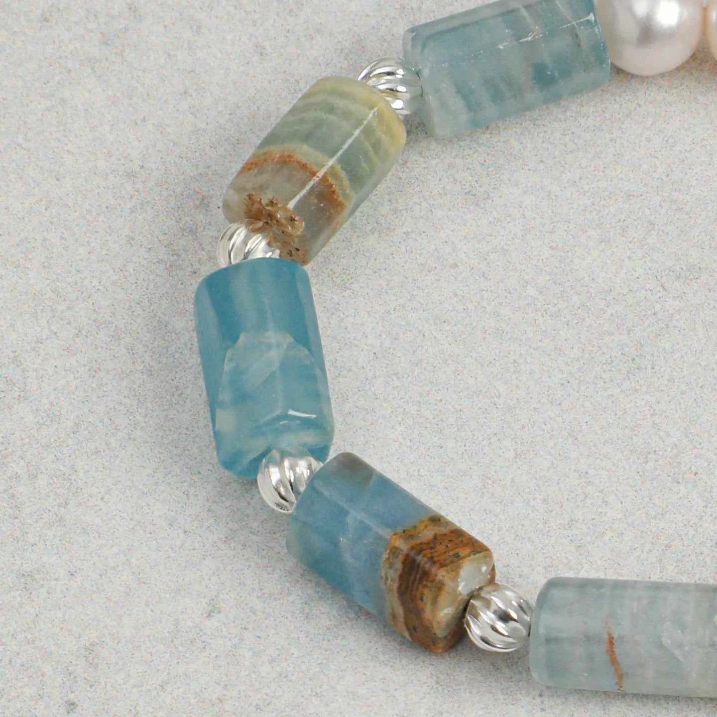 Blue Lazulite & Freshwater Pearl Bracelet | Calm & Clarity