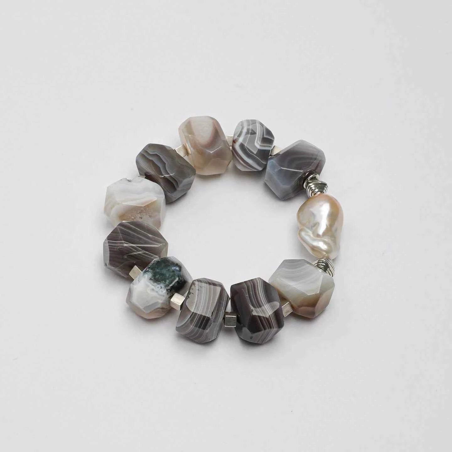 Persian Agate & Baroque Pearl Bracelet | Depth & Transformation