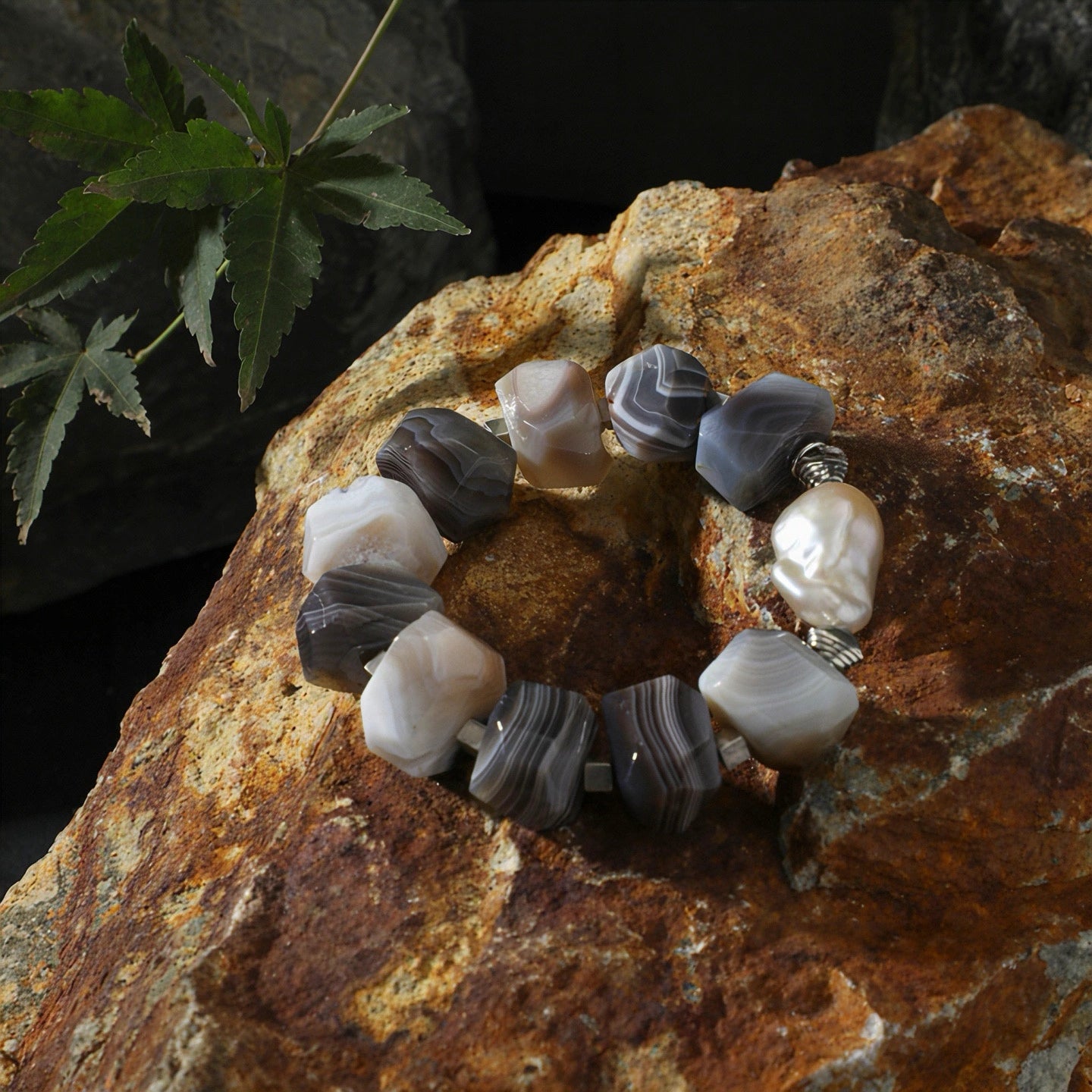 Persian Agate & Baroque Pearl Bracelet | Depth & Transformation