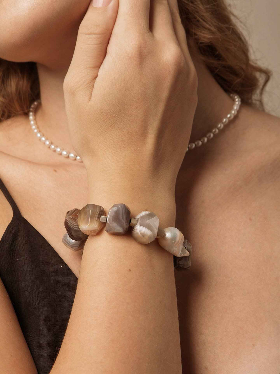 Persian Agate & Baroque Pearl Bracelet | Depth & Transformation