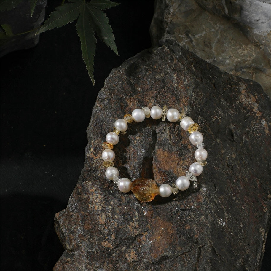 Citrine & Freshwater Pearl Bracelet | Warmth & Abundance