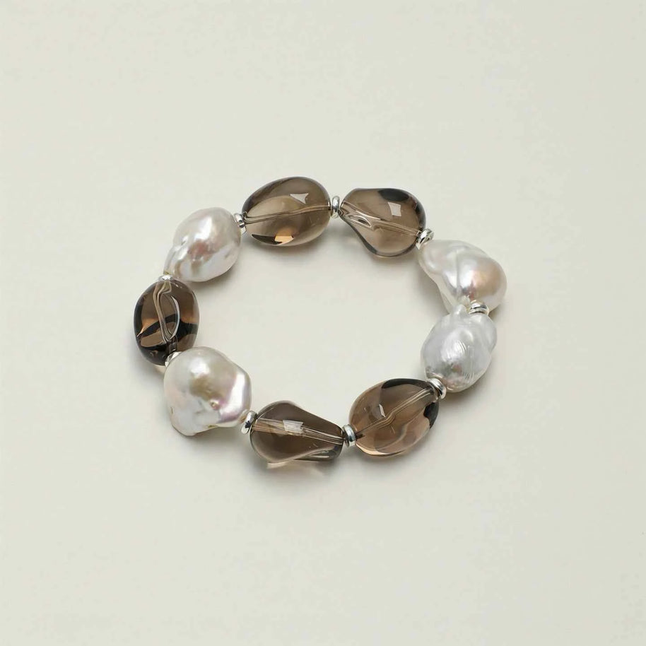 Smoky Quartz & Baroque Pearl Bracelet | Energy Cleansing