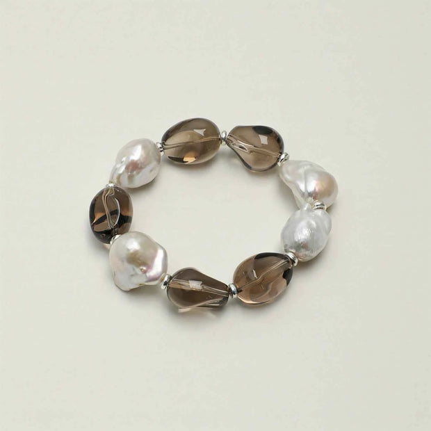 Smoky Quartz & Baroque Pearl Bracelet | Energy Cleansing
