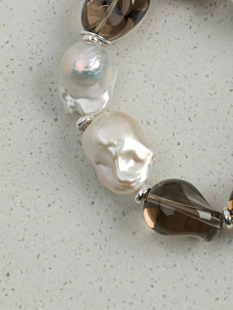 Smoky Quartz & Baroque Pearl Bracelet | Energy Cleansing