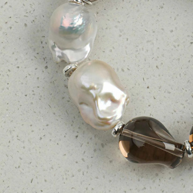 Smoky Quartz & Baroque Pearl Bracelet | Energy Cleansing