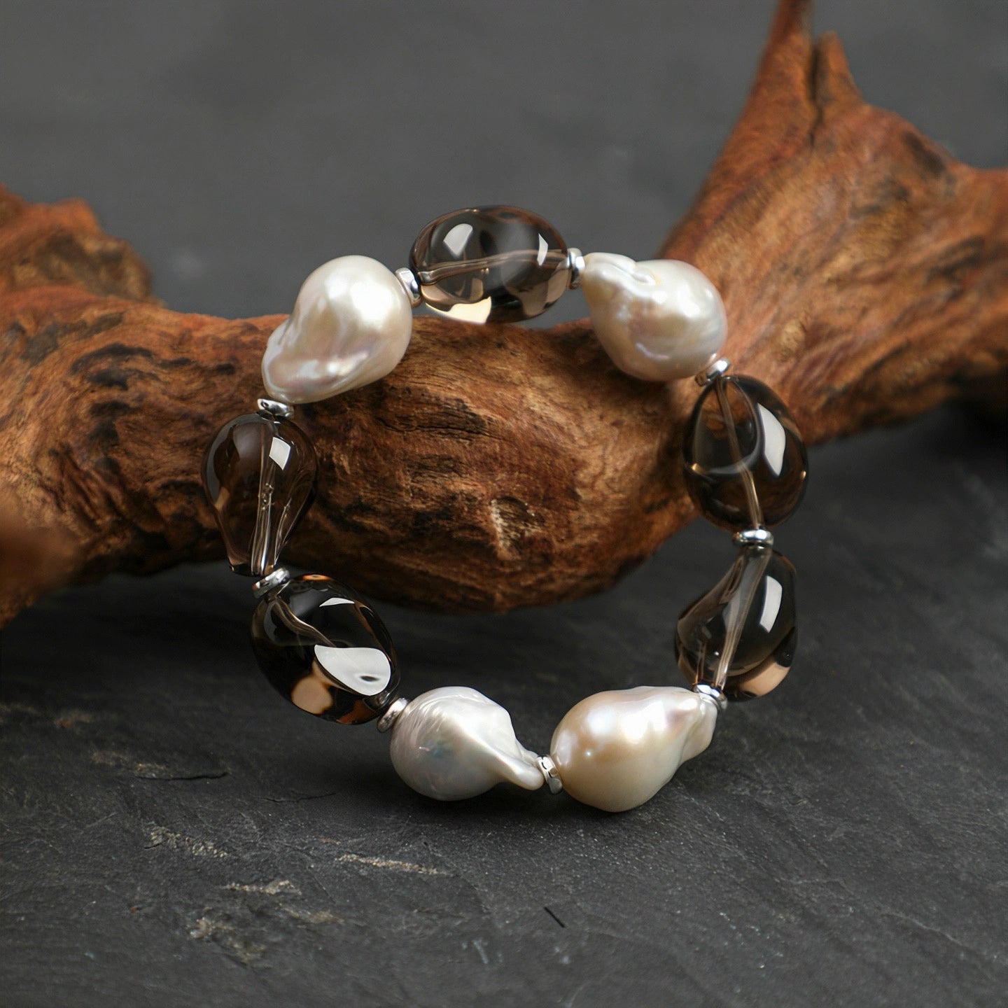 Smoky Quartz & Baroque Pearl Bracelet | Energy Cleansing