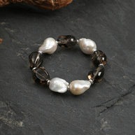 Smoky Quartz & Baroque Pearl Bracelet | Energy Cleansing