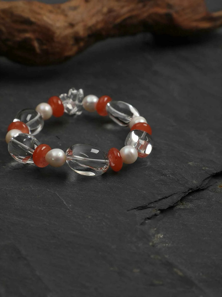 Clear Quartz & South Red Agate Bracelet | Clarity & Vitality