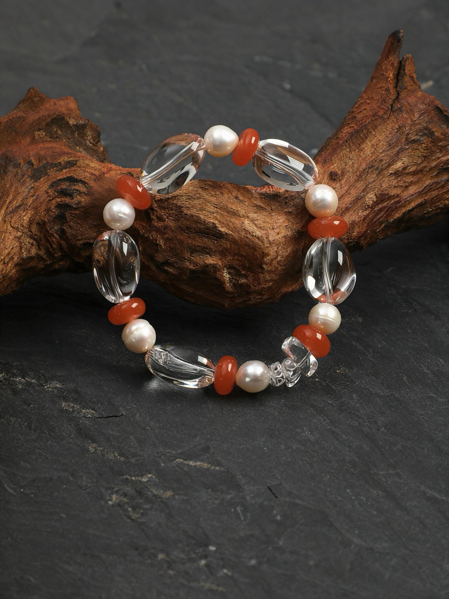 Clear Quartz & South Red Agate Bracelet | Clarity & Vitality