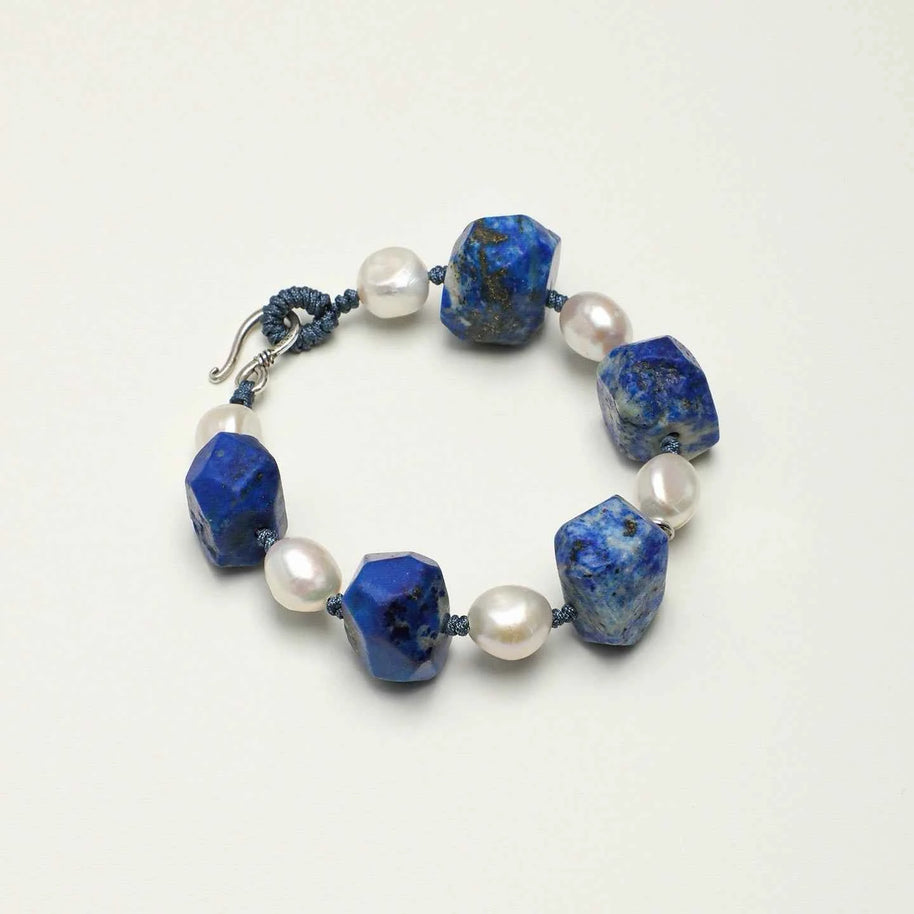 Lapis Lazuli & Baroque Pearl Bracelet | Intuition & Calm