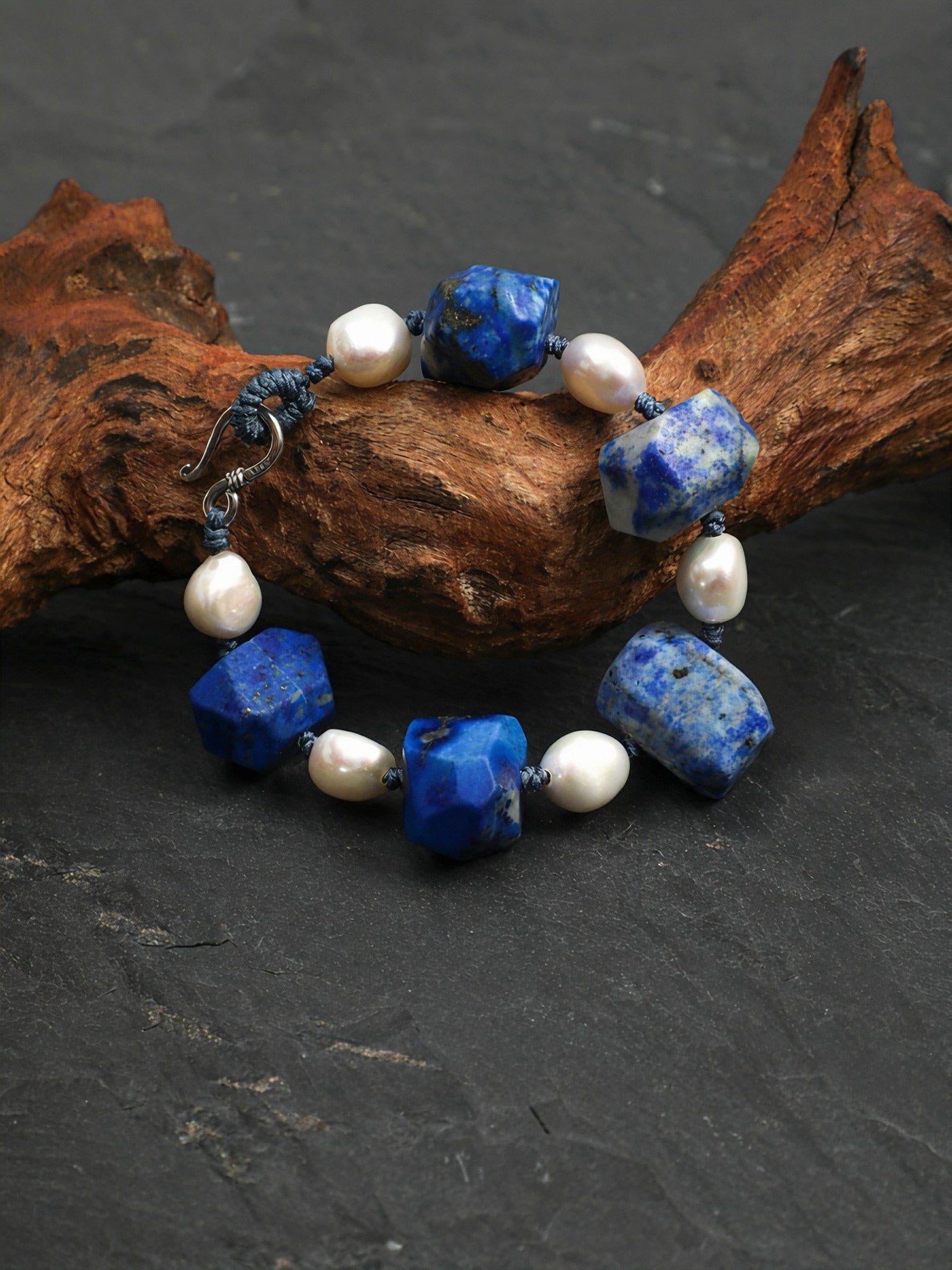 Lapis Lazuli & Baroque Pearl Bracelet | Intuition & Calm
