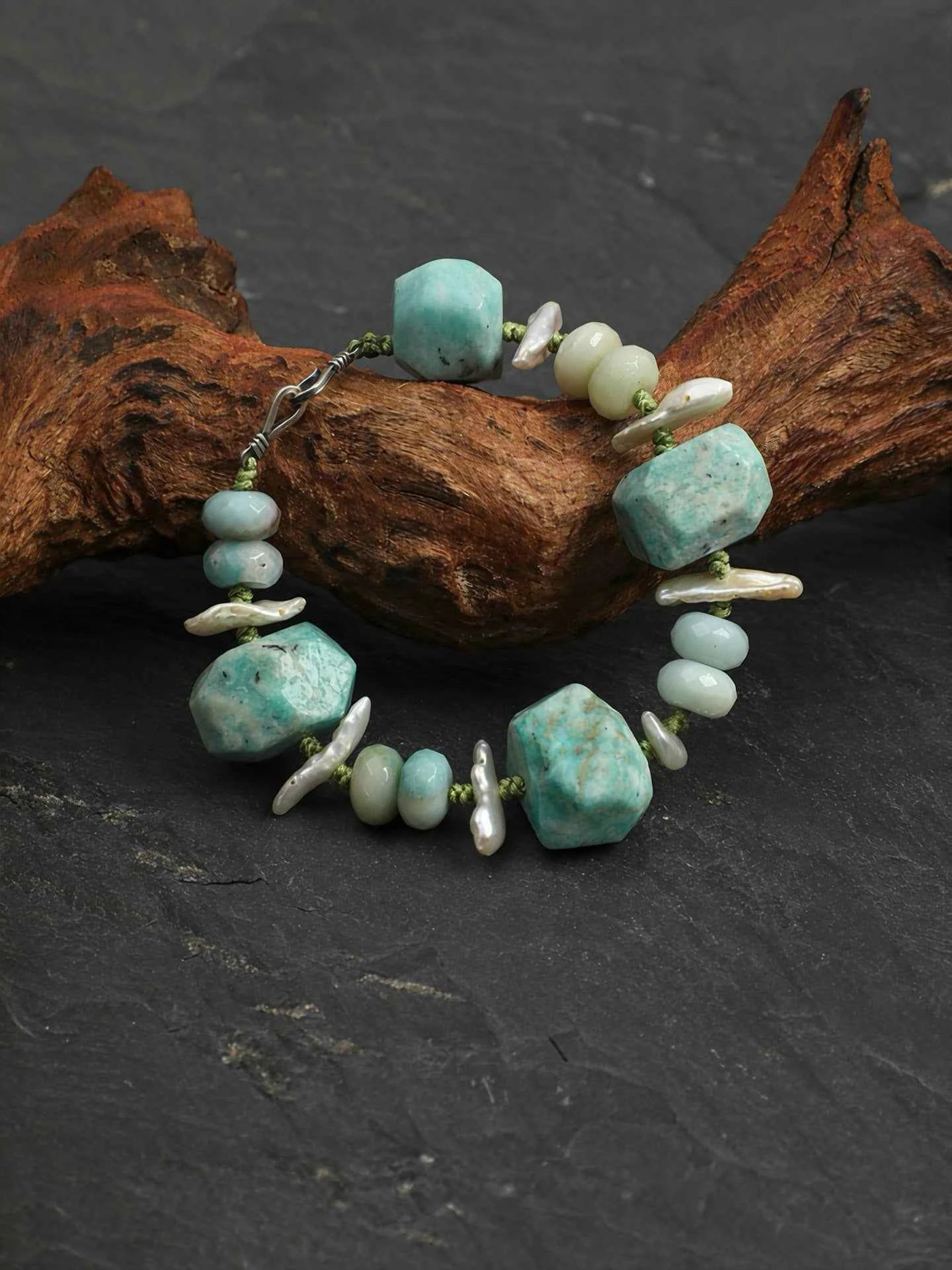 Larimar & Amazonite & Baroque Pearl Bracelet | Calm & Flow