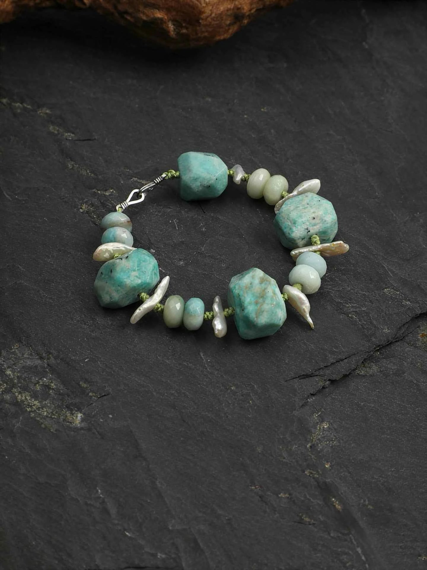 Larimar & Amazonite & Baroque Pearl Bracelet | Calm & Flow