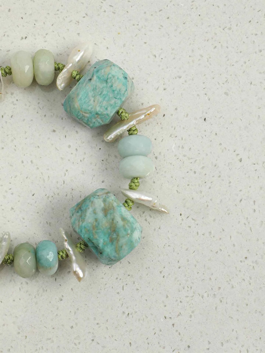 Larimar & Amazonite & Baroque Pearl Bracelet | Calm & Flow