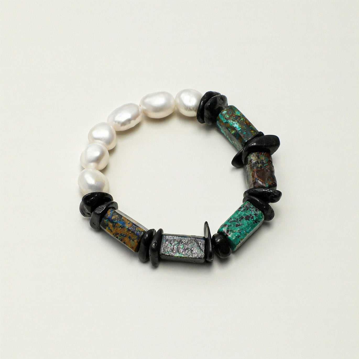 Azurite & Black Tourmaline & Baroque Pearl Bracelet | Protection & Grounding