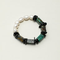 Azurite & Black Tourmaline & Baroque Pearl Bracelet | Protection & Grounding