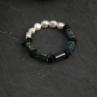 Azurite & Black Tourmaline & Baroque Pearl Bracelet | Protection & Grounding