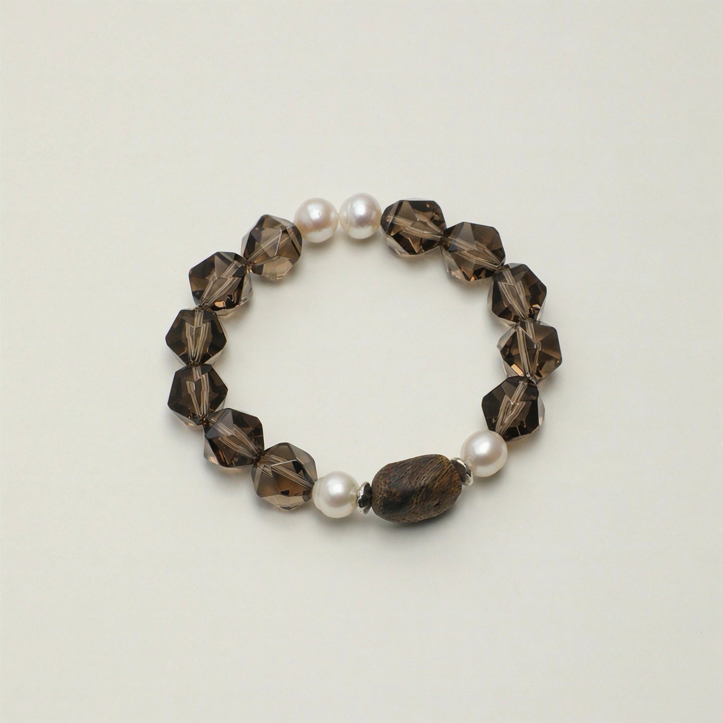 Smoky Quartz & Agarwood & Freshwater Pearl Bracelet | Grounding & Clarity