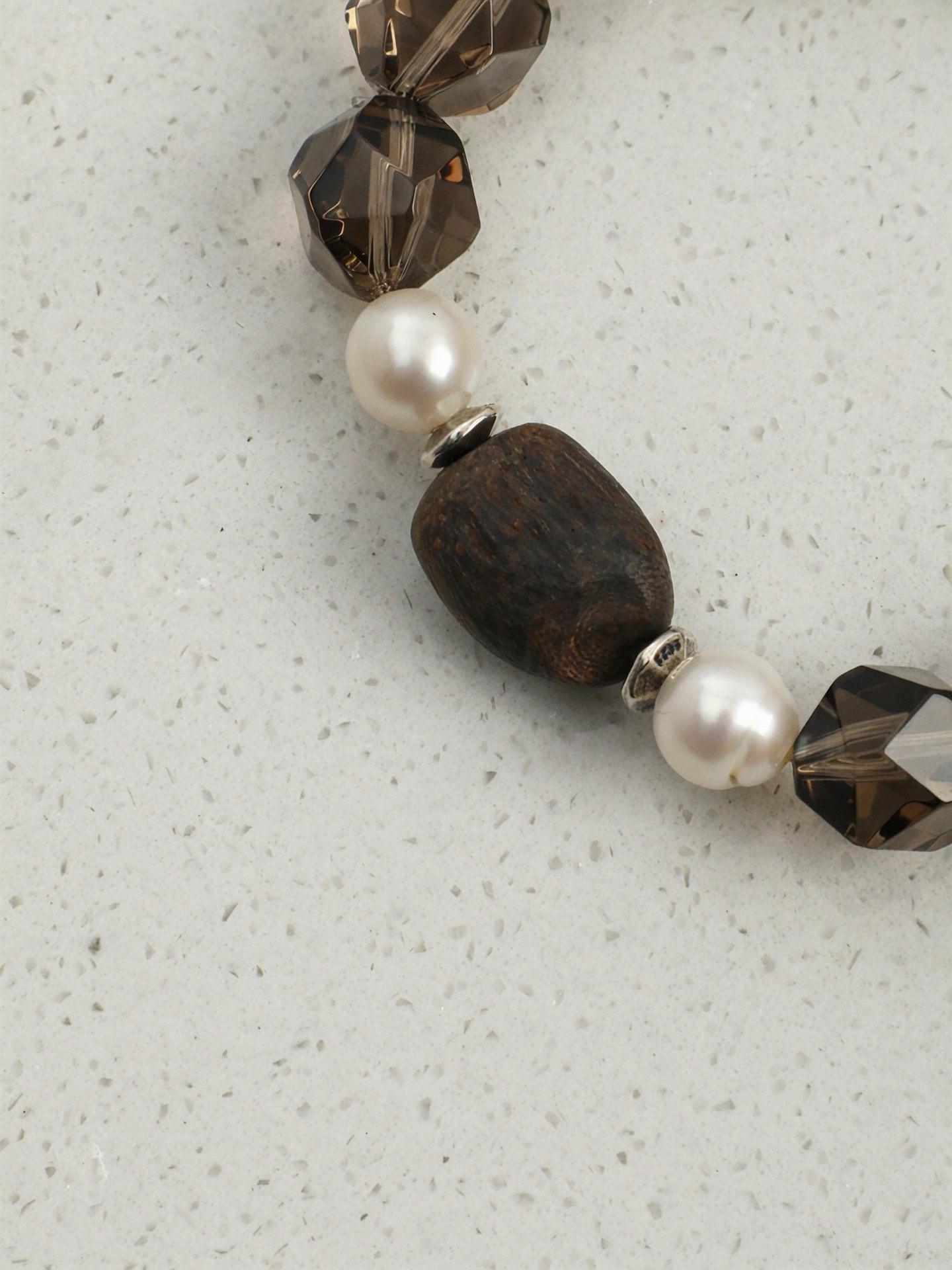 Smoky Quartz & Agarwood & Freshwater Pearl Bracelet | Grounding & Clarity