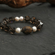 Smoky Quartz & Agarwood & Freshwater Pearl Bracelet | Grounding & Clarity