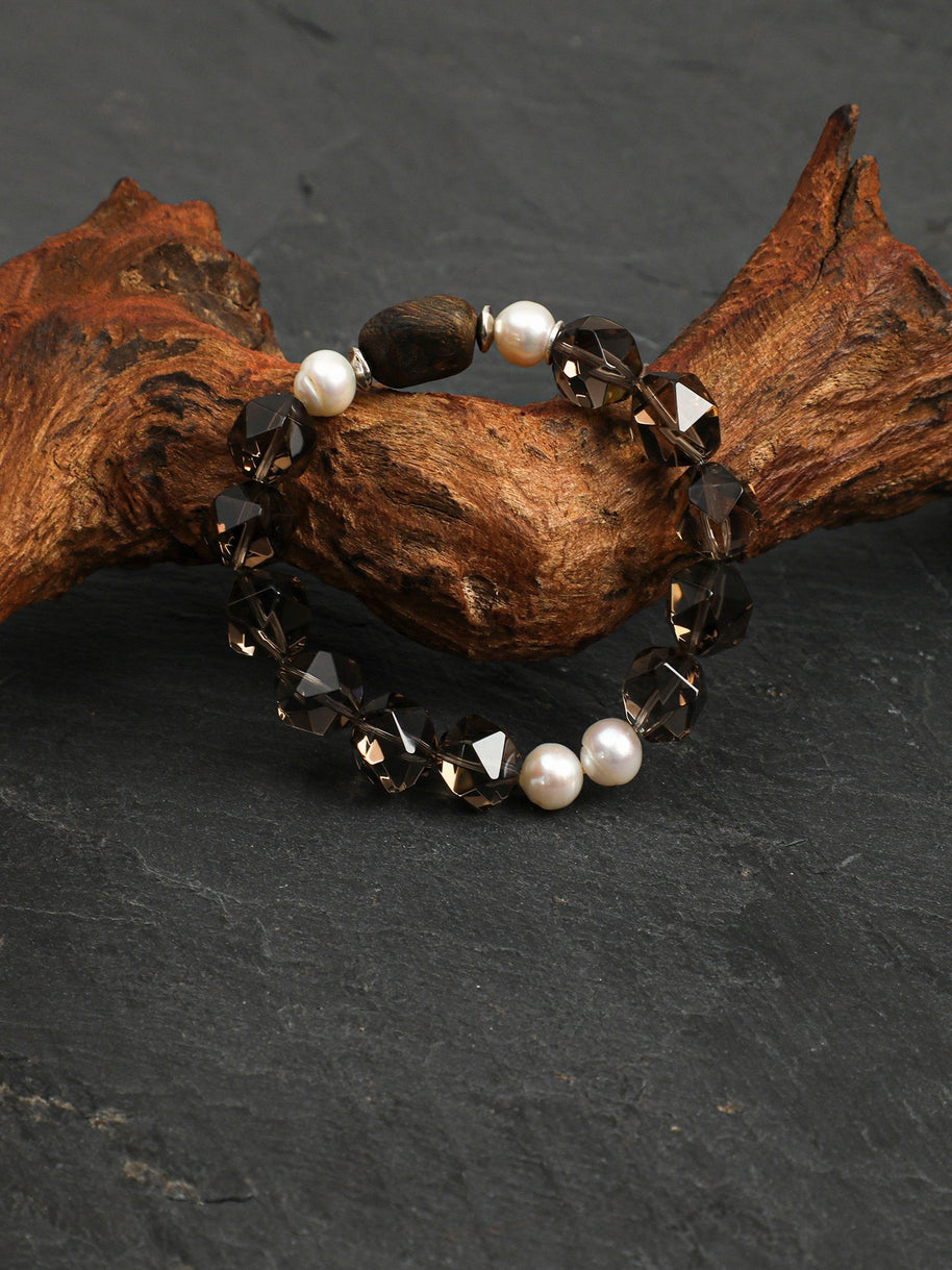 Smoky Quartz & Agarwood & Freshwater Pearl Bracelet | Grounding & Clarity