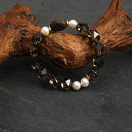 Smoky Quartz & Agarwood & Freshwater Pearl Bracelet | Grounding & Clarity