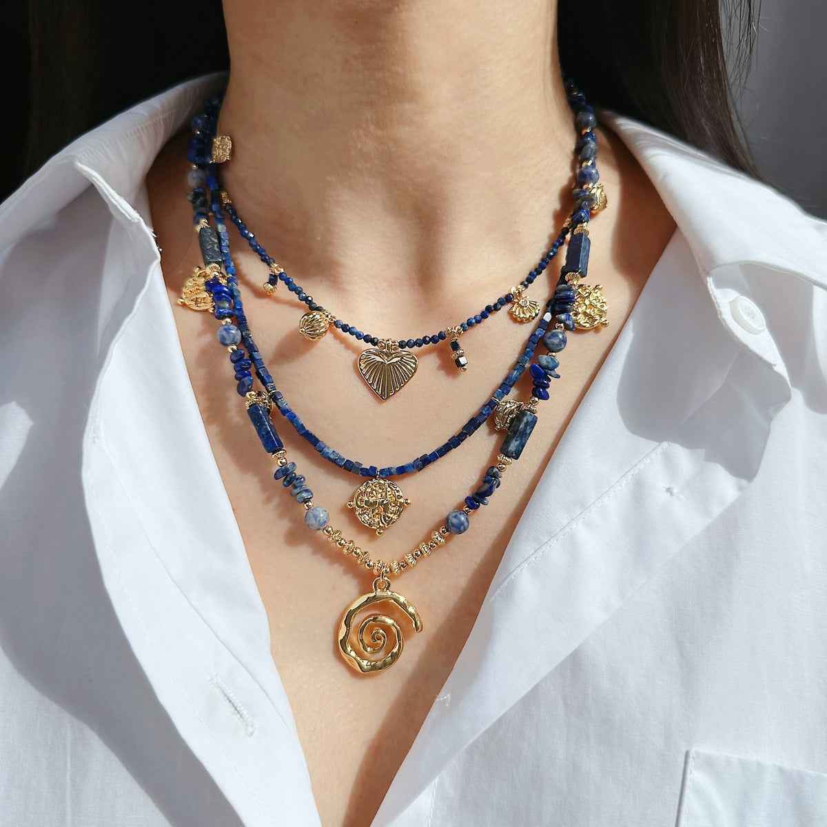 Ocean Series Lapis Lazuli Layered Necklace ｜Wisdom & Expression