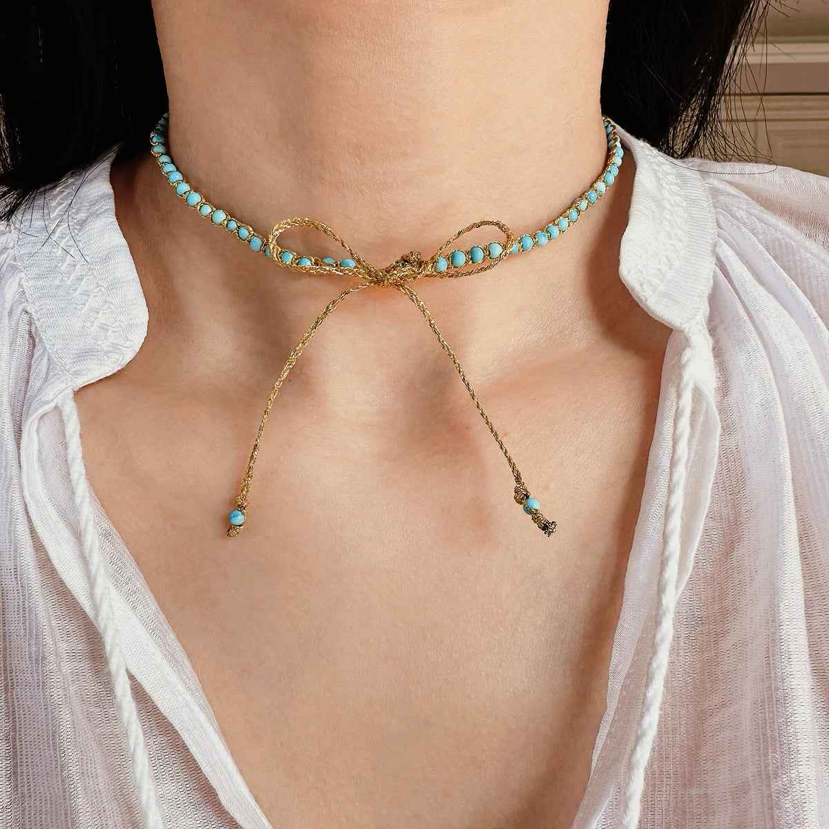 Turquoise Braided Necklace ｜Grounding & Flow
