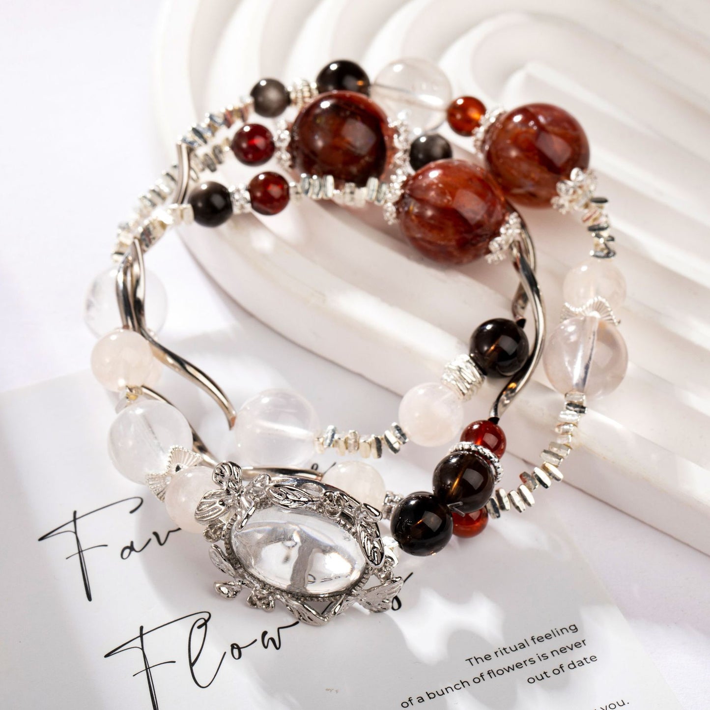 Sacred Bloom ｜ Red Phantom & Milky Quartz Bracelet（12-14mm）