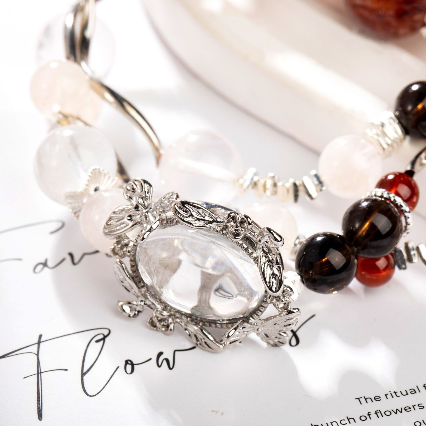 Sacred Bloom ｜ Red Phantom & Milky Quartz Bracelet（12-14mm）