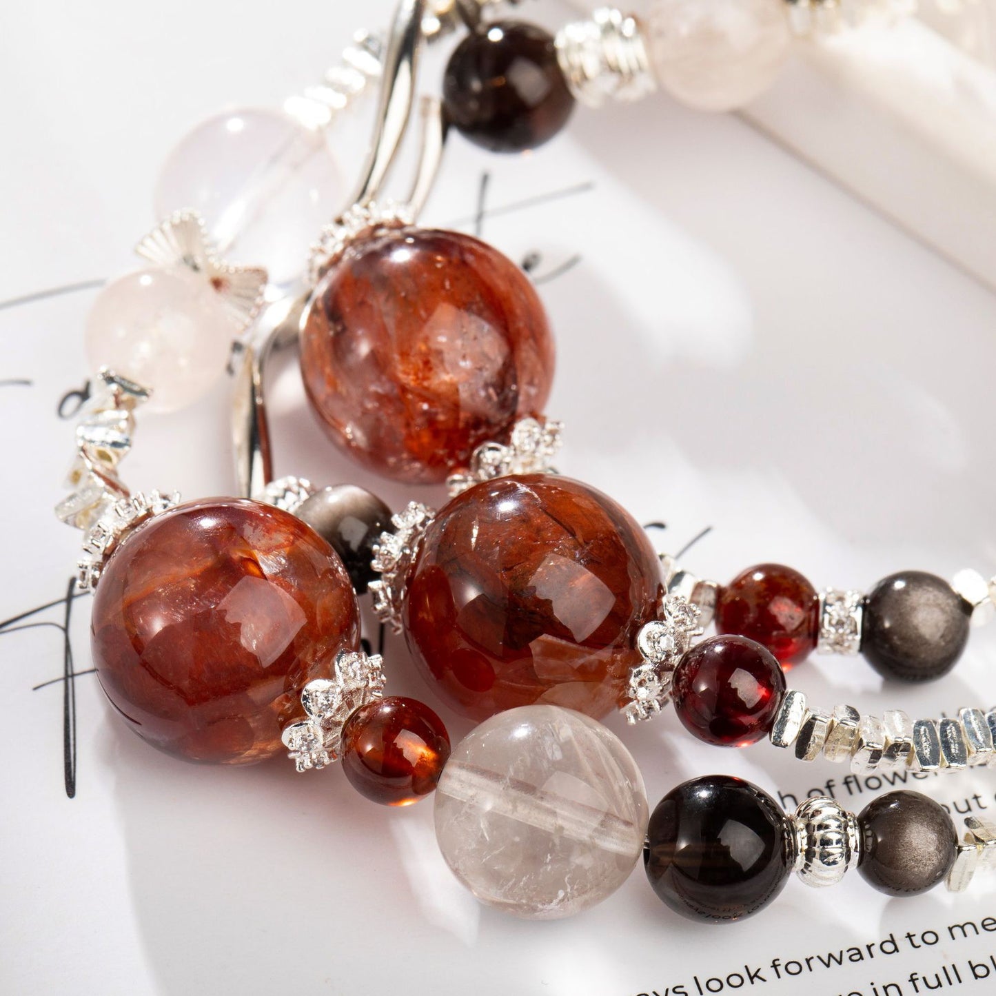 Sacred Bloom ｜ Red Phantom & Milky Quartz Bracelet（12-14mm）