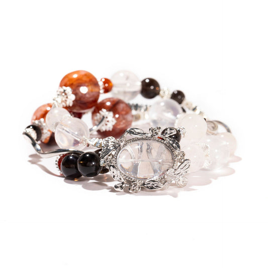 Sacred Bloom ｜ Red Phantom & Milky Quartz Bracelet（12-14mm）