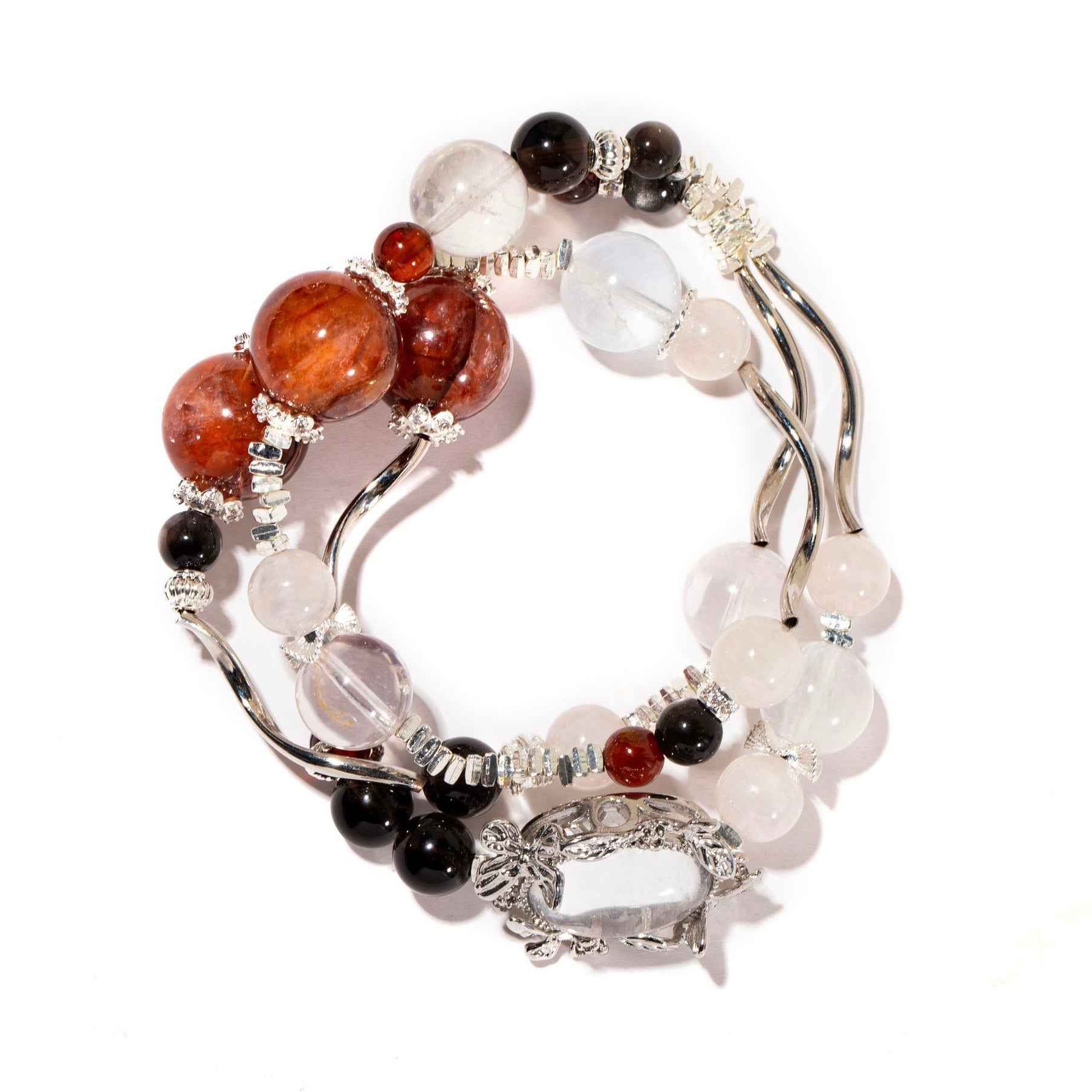 Sacred Bloom ｜ Red Phantom & Milky Quartz Bracelet（12-14mm）