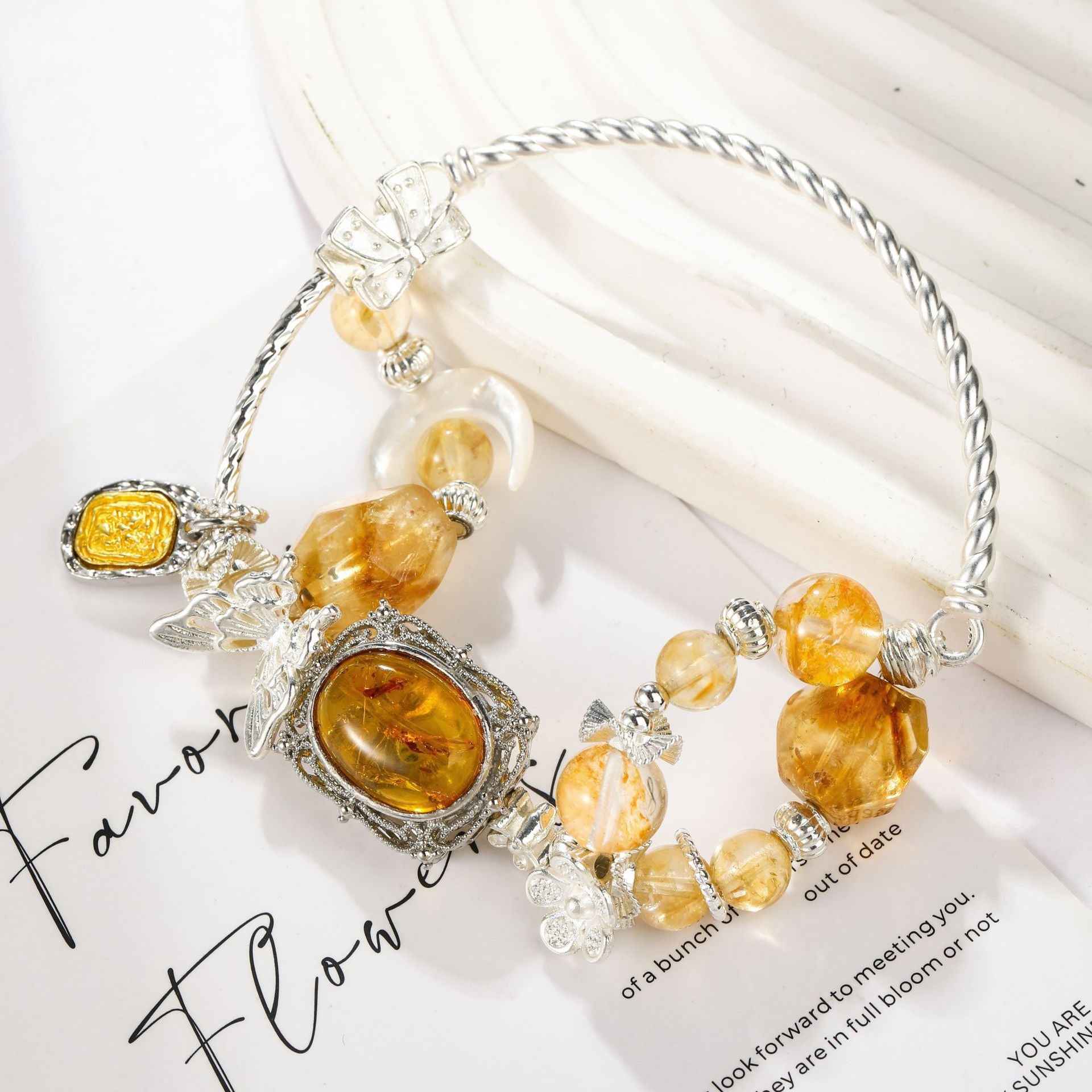 Golden Bloom – Yellow Elestial Quartz Crystal Bracelet