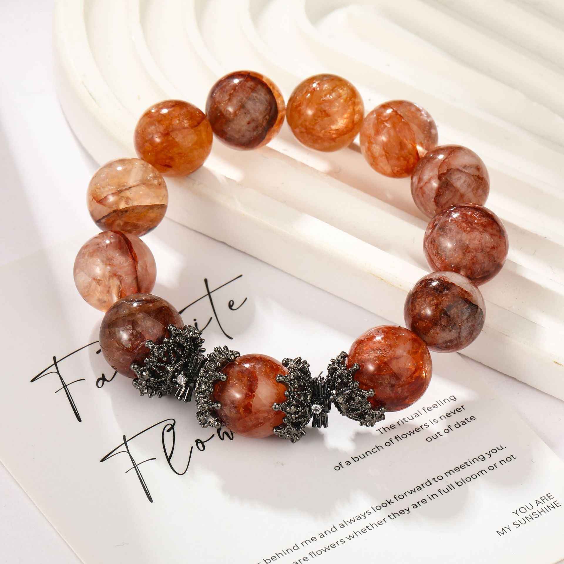 Attract Luck|Red Flower Inclusion Quartz Bracelet(14mm)