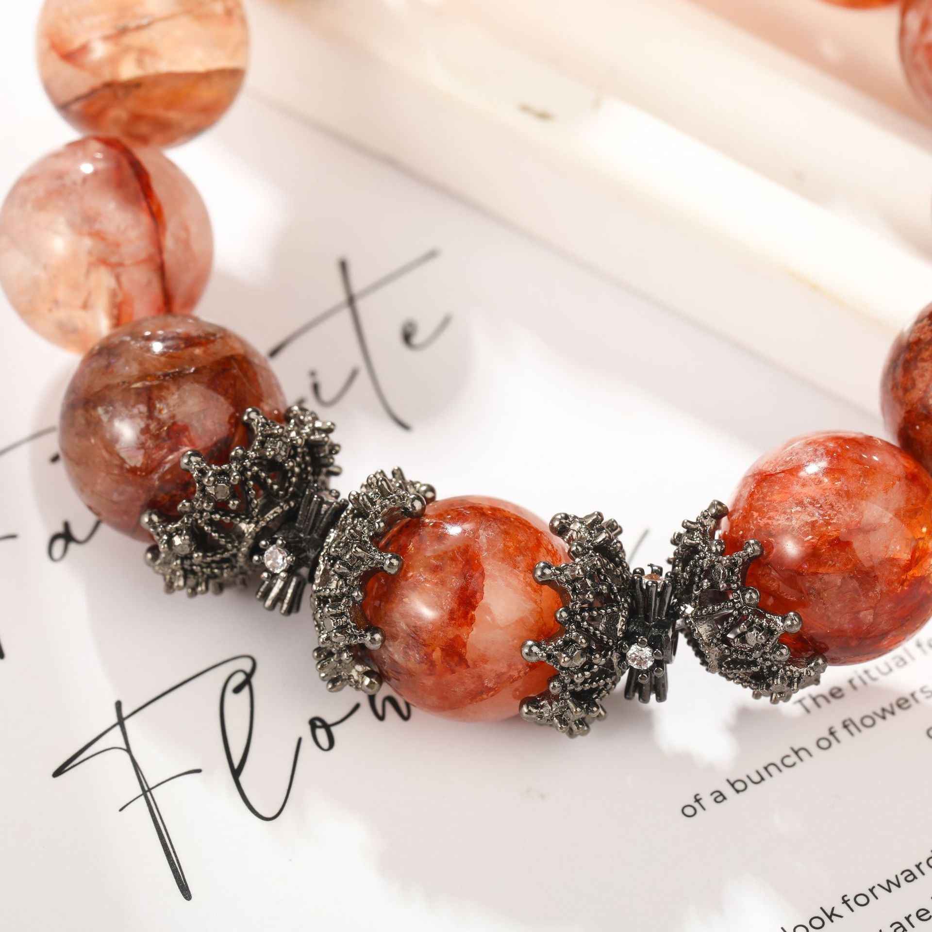 Attract Luck|Red Flower Inclusion Quartz Bracelet(14mm)