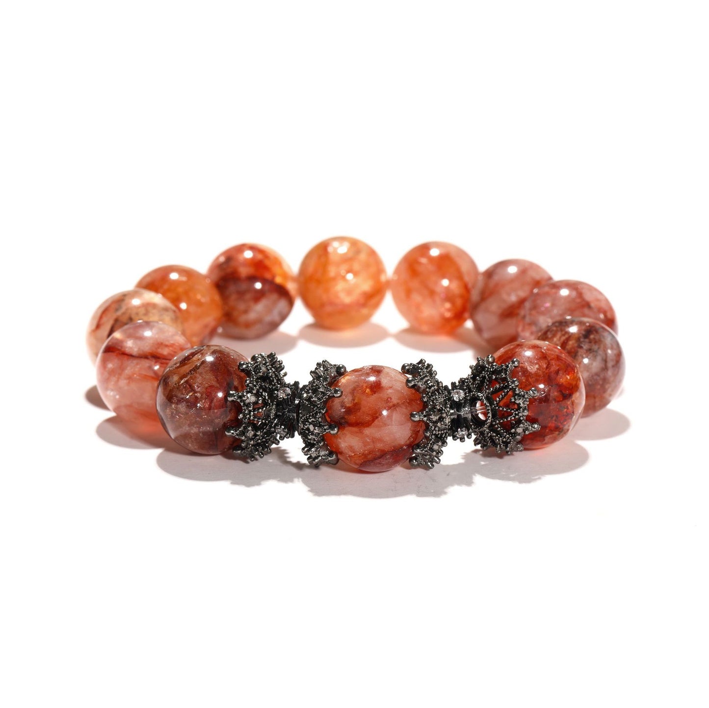 Attract Luck|Red Flower Inclusion Quartz Bracelet(14mm)