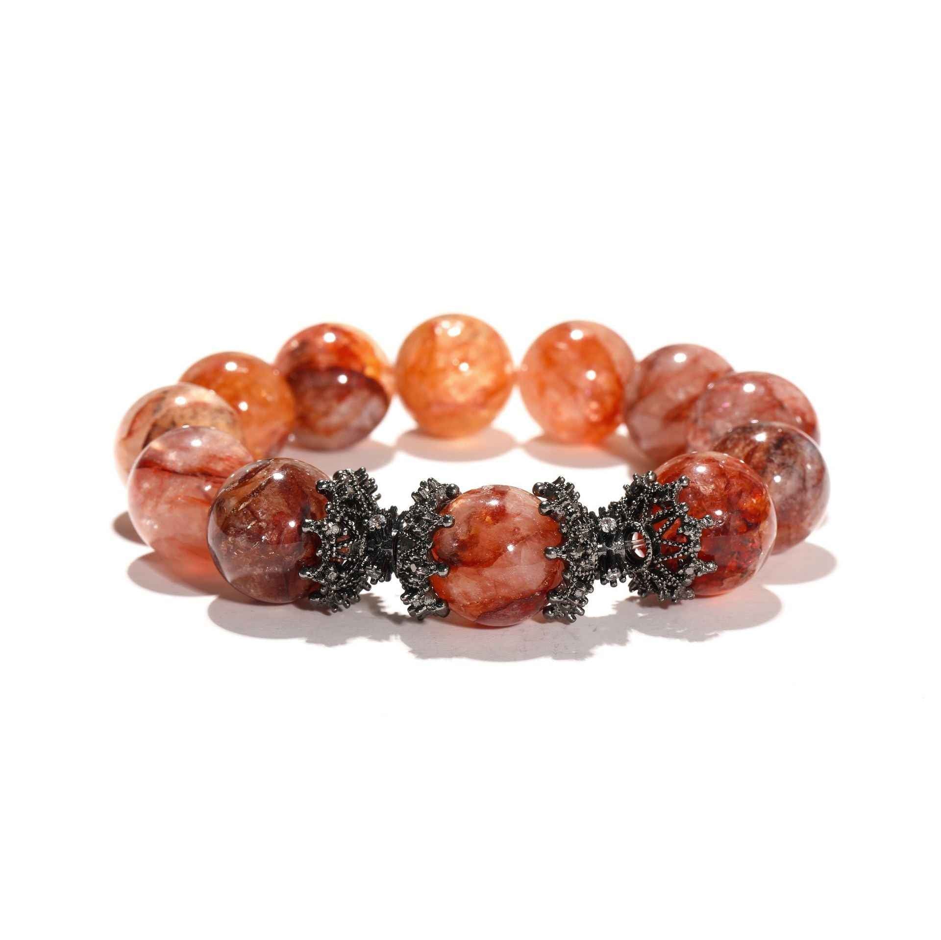 Attract Luck|Red Flower Inclusion Quartz Bracelet(14mm)