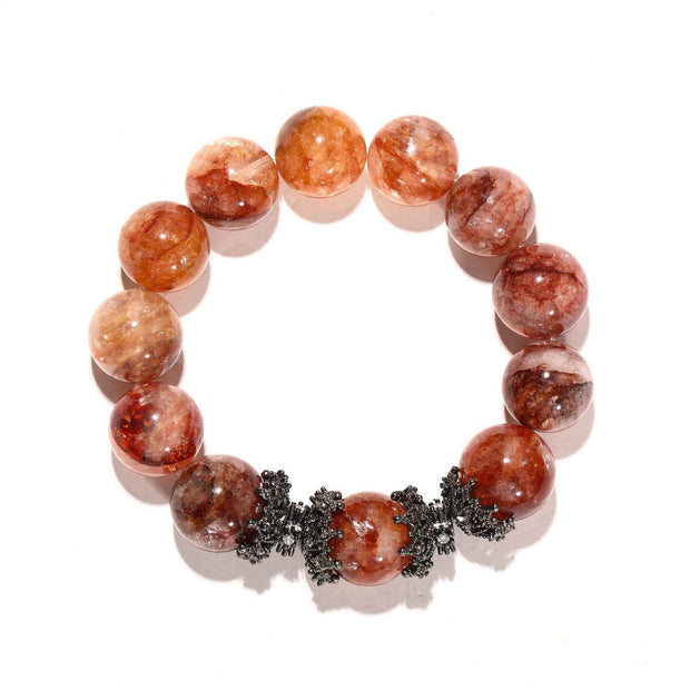 Attract Luck|Red Flower Inclusion Quartz Bracelet(14mm)