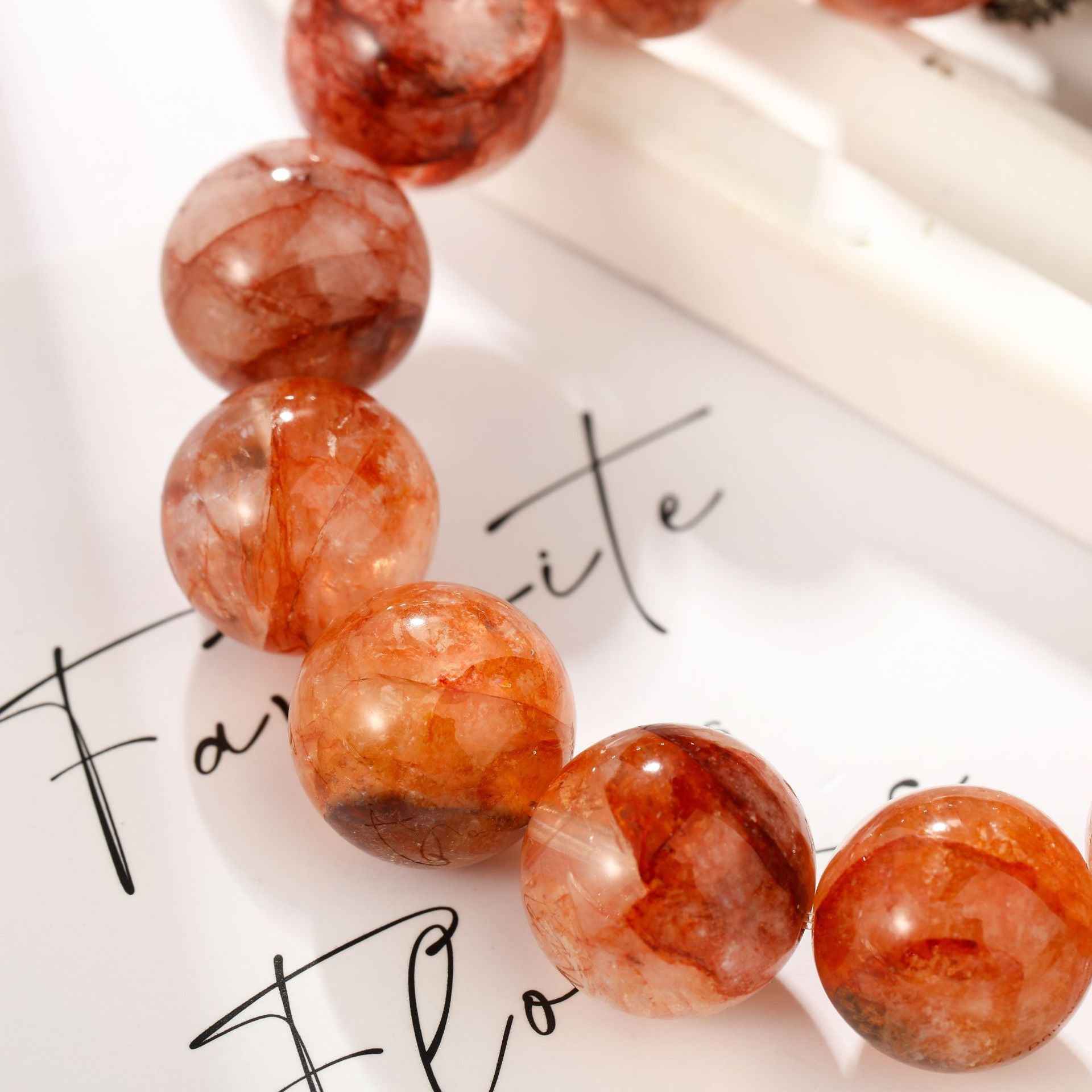 Attract Luck|Red Flower Inclusion Quartz Bracelet(14mm)