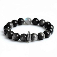 Energy Protection Bracelet｜Silver Obsidian & Gray Moonstone(12mm)