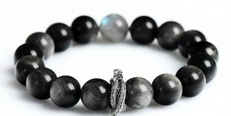 Energy Protection Bracelet｜Silver Obsidian & Gray Moonstone(12mm)