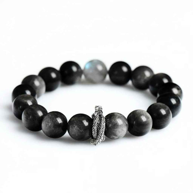 Energy Protection Bracelet｜Silver Obsidian & Gray Moonstone(12mm)