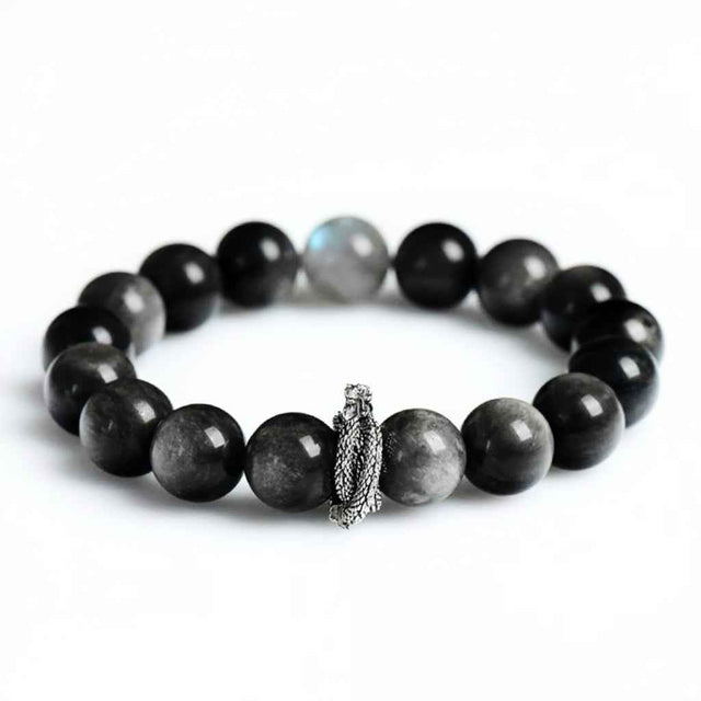 Energy Protection Bracelet｜Silver Obsidian & Gray Moonstone(12mm)