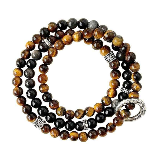 Guarded Wealth|Silver Sheen Obsidian&Tiger’s Eye Bracelet（6mm）
