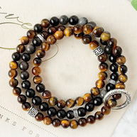 Guarded Wealth|Silver Sheen Obsidian&Tiger’s Eye Bracelet（6mm） - MOONQUIET