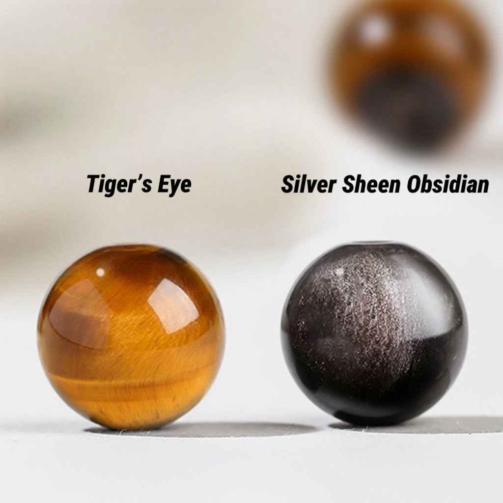 Guarded Wealth|Silver Sheen Obsidian&Tiger’s Eye Bracelet（6mm）