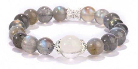 Intuition & Clarity Bracelet – Gray Moonstone with White Phantom Center（9&12mm） - MOONQUIET