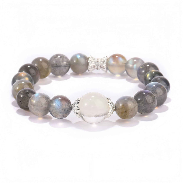Intuition & Clarity Bracelet – Gray Moonstone with White Phantom Center（9&12mm） - MOONQUIET